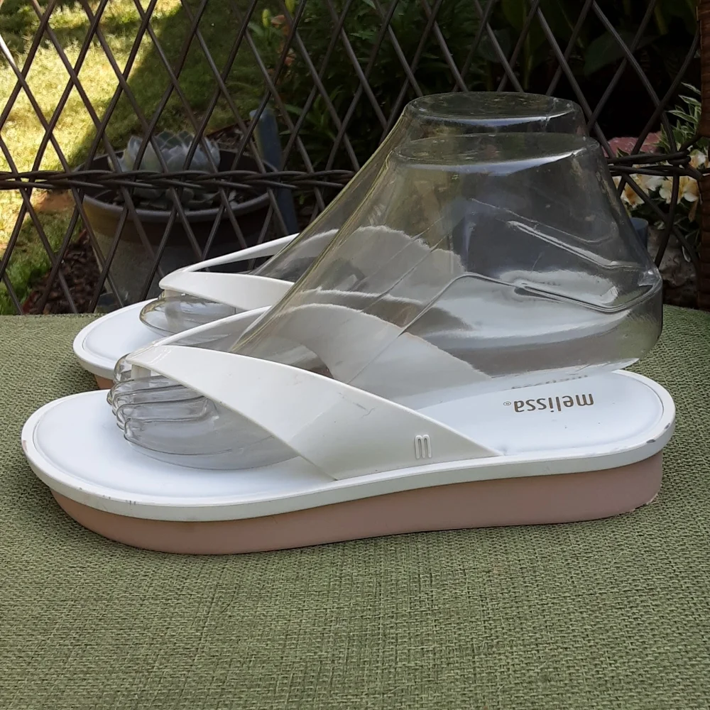 Melissa White and Pink Platform Thong Sandal Size 8.